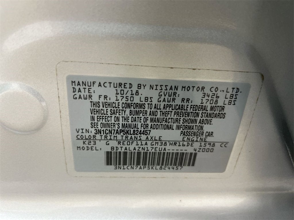 2019 Nissan Versa Sedan S Plus